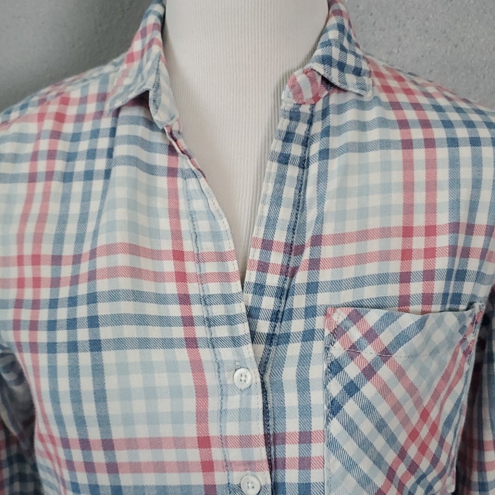 Anthro Bella Dahl plaid western pullover collar - Picture 2 of 7